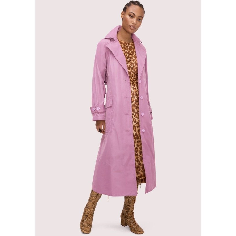 KATE SPADE Belted Trench Coat Pocketed Buttoned Lilac Purple  Women Sz XXS New